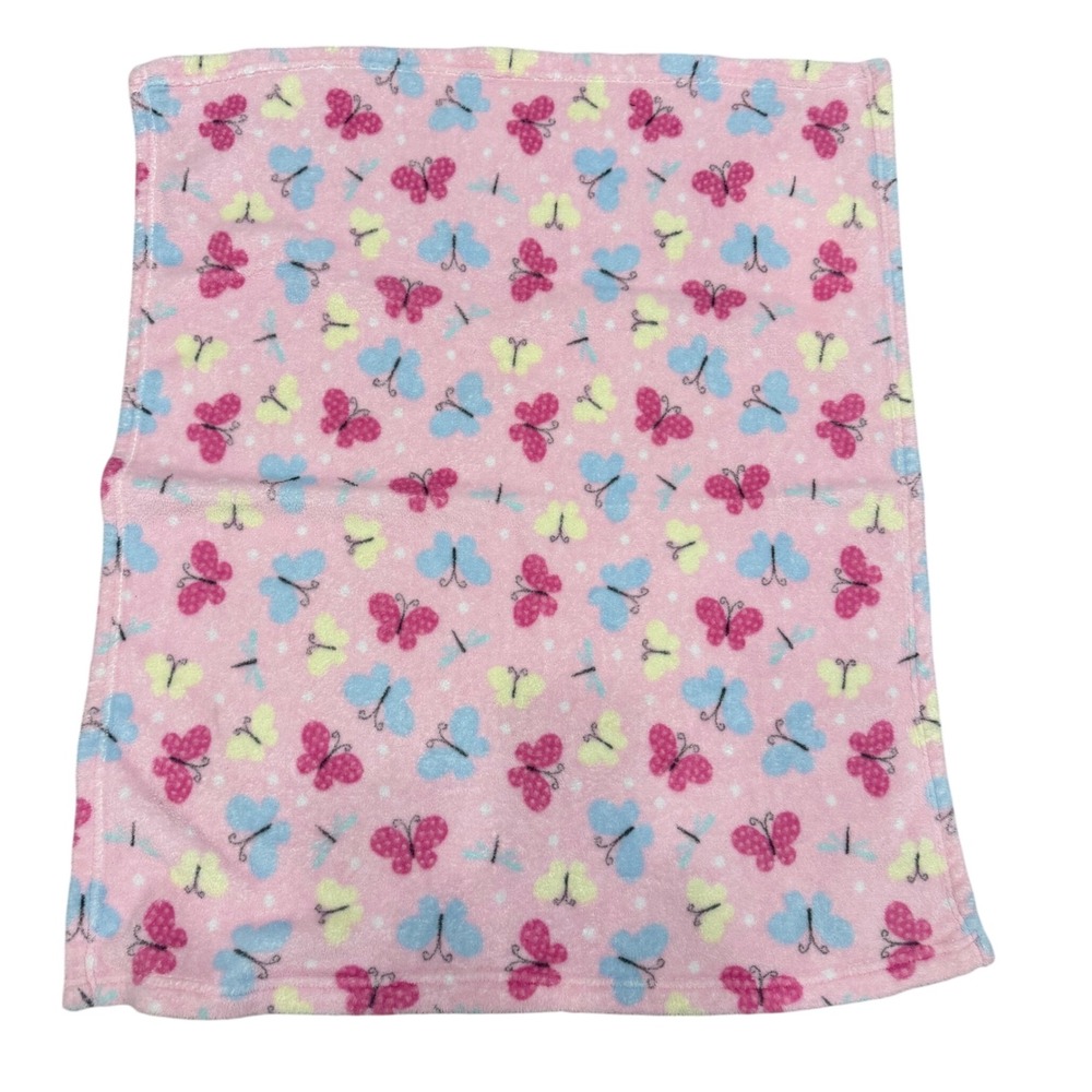 Parents Choice Pink Butterfly Dragonfly Plush Baby Blanket 30x36 Fleece Polka